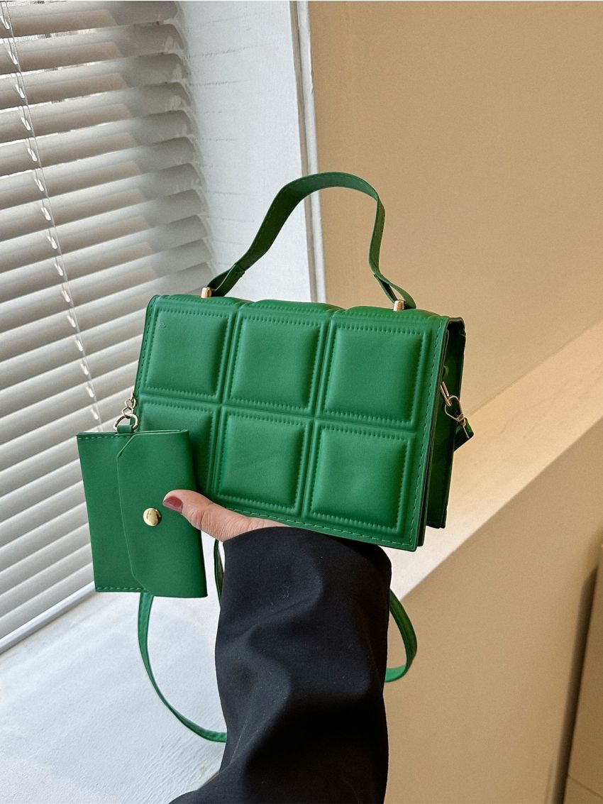 Geometric Embossed Square Bag With Coin Purse