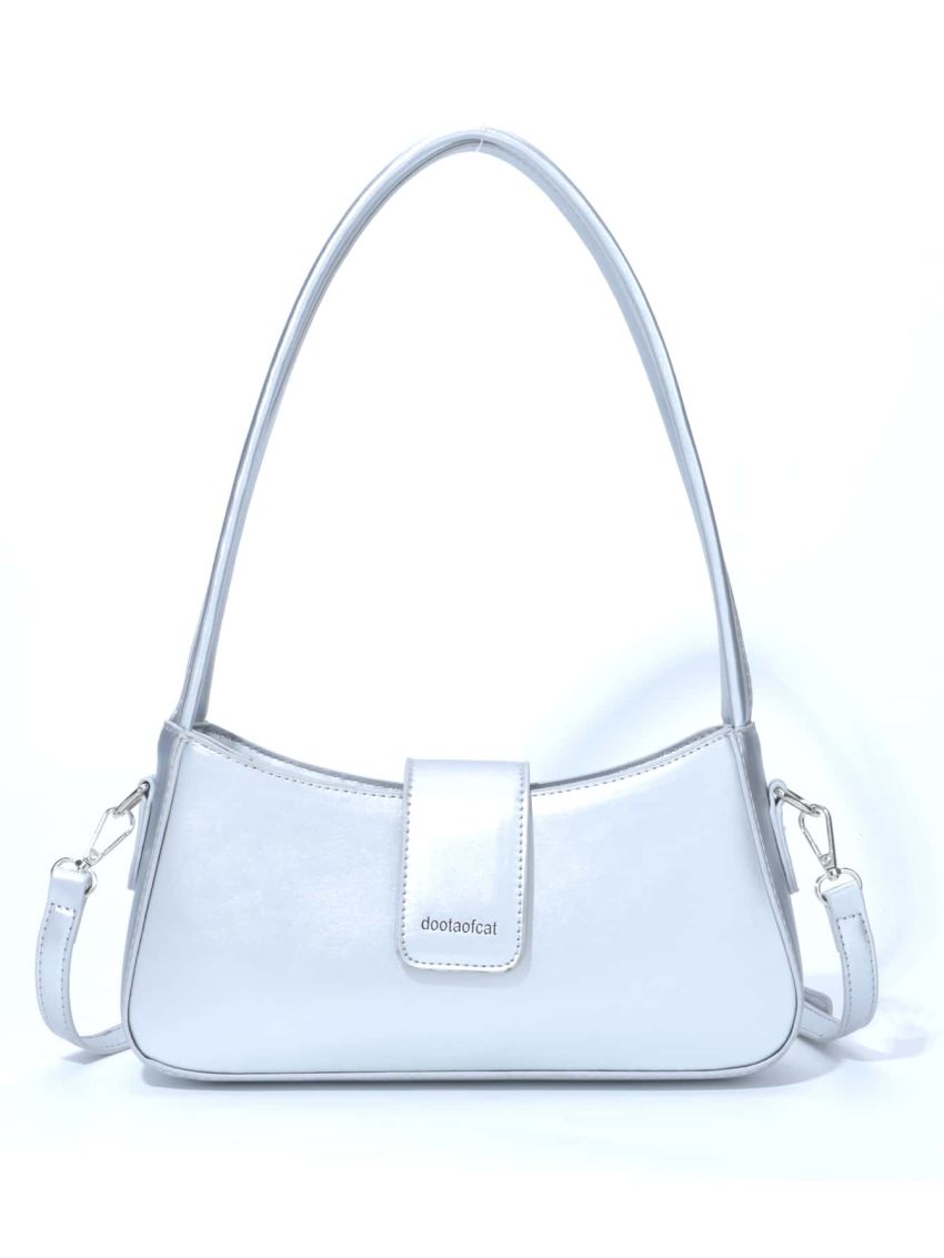 Letter Graphic Metallic Baguette Bag