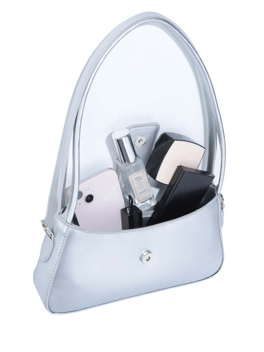 Letter Graphic Metallic Baguette Bag