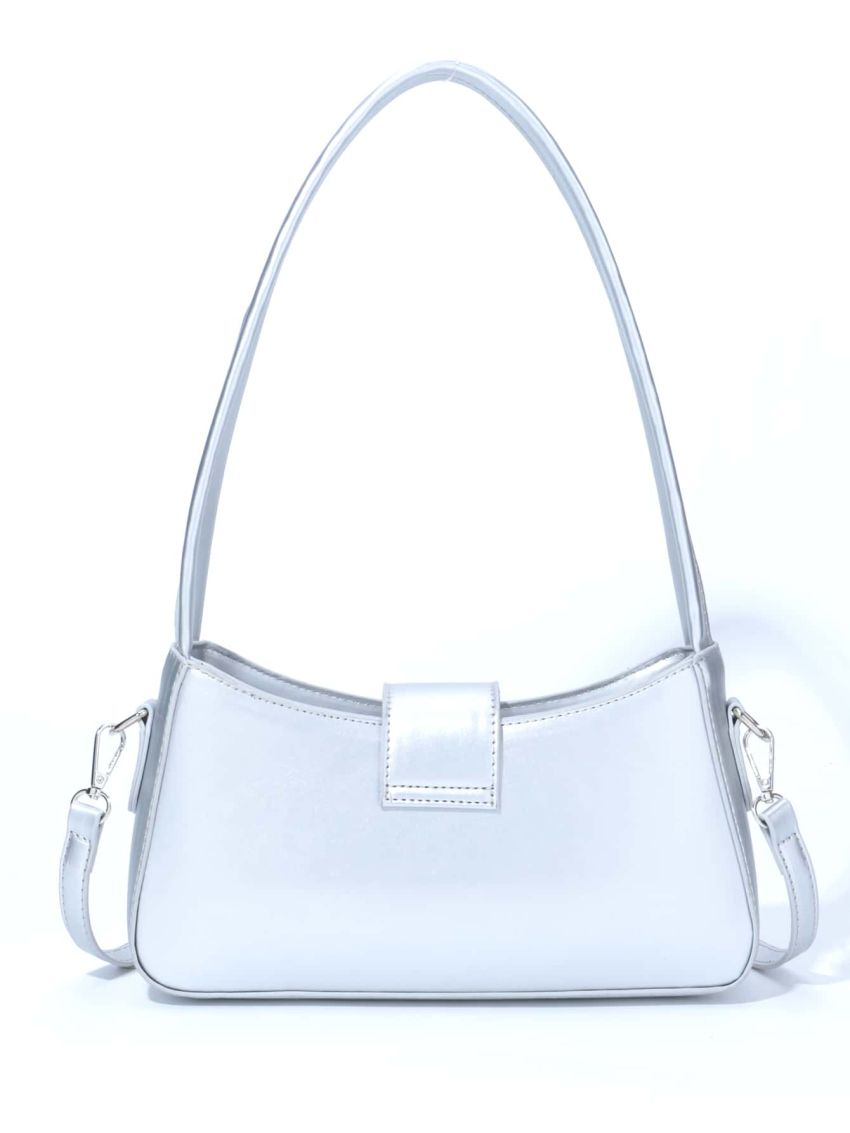 Letter Graphic Metallic Baguette Bag