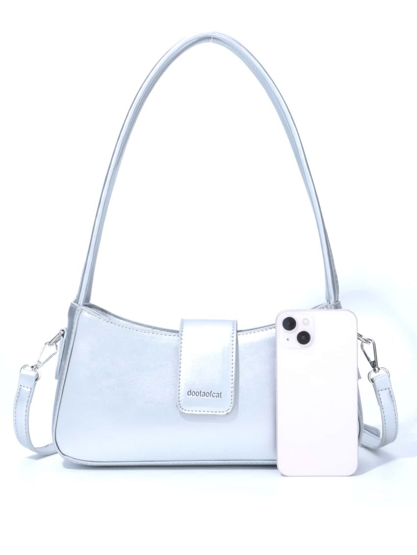 Letter Graphic Metallic Baguette Bag