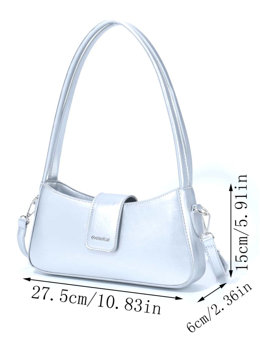 Letter Graphic Metallic Baguette Bag