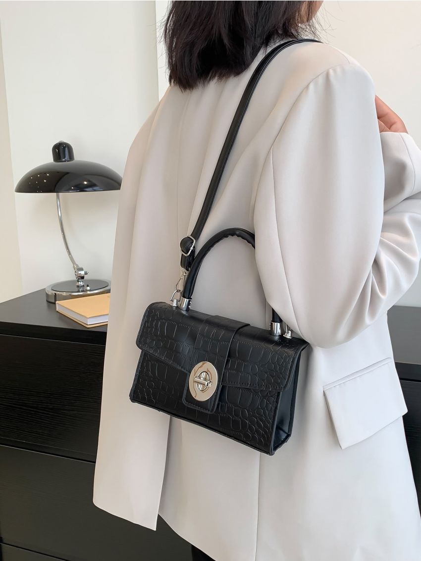 Mini Crocodile Embossed Flap Square Bag