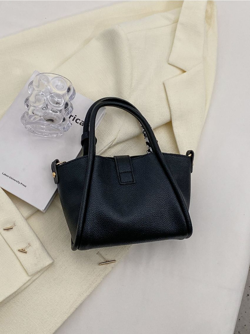 Mini Litchi Embossed Twilly Scarf Decor Bucket Bag With Coin Purse