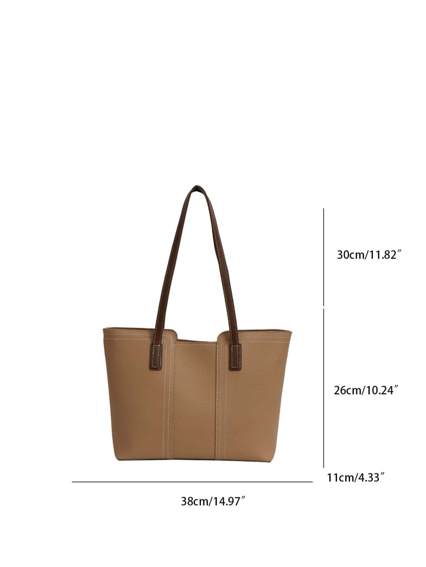 Litchi Embossed Shoulder Tote Bag With Inner Pouch