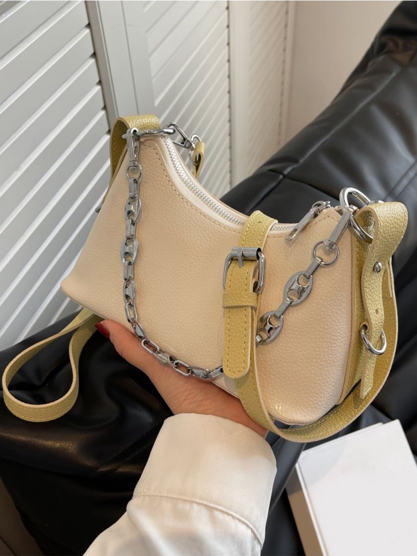 Litchi Embossed Chain Hobo Bag