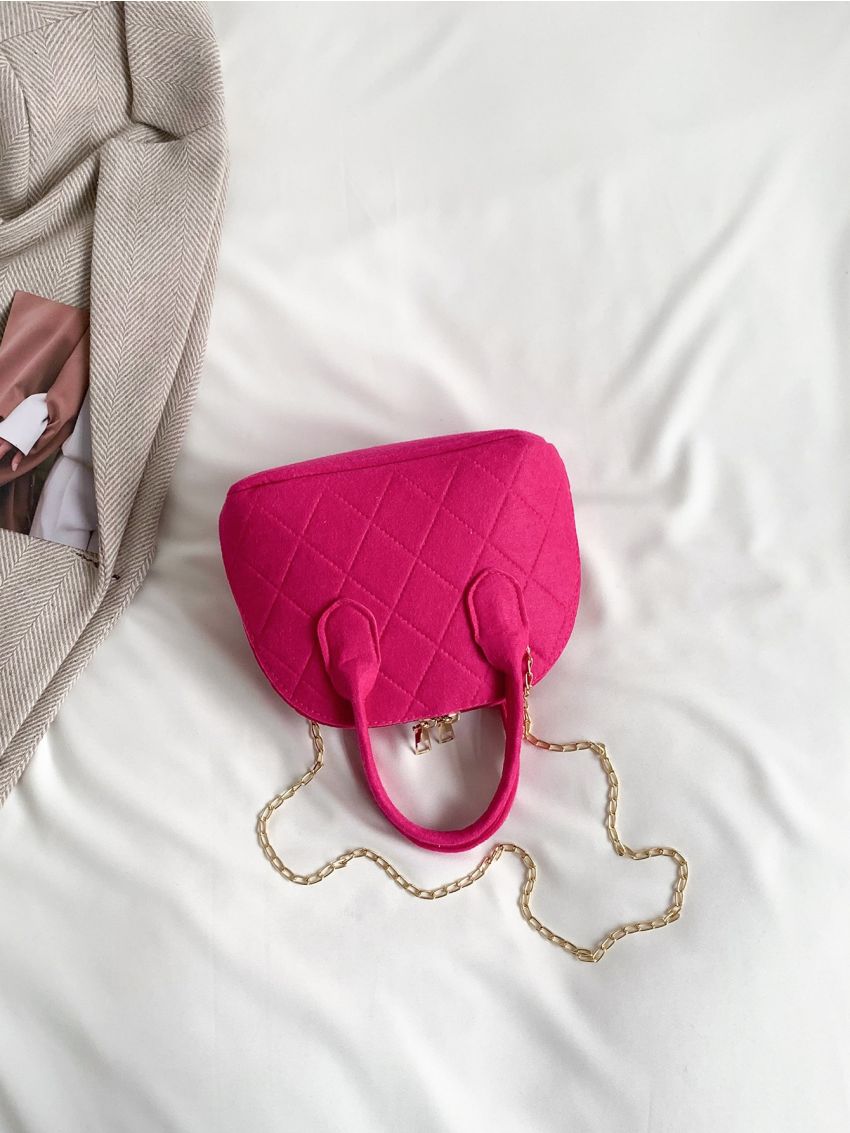 Mini Neon Pink Stitch Detail Chain Dome Bag