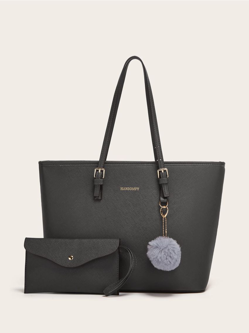 Letter Graphic Shoulder Tote Bag With Bag Charm