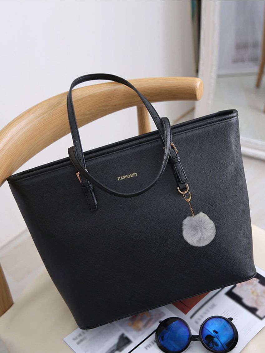 Letter Graphic Shoulder Tote Bag With Bag Charm