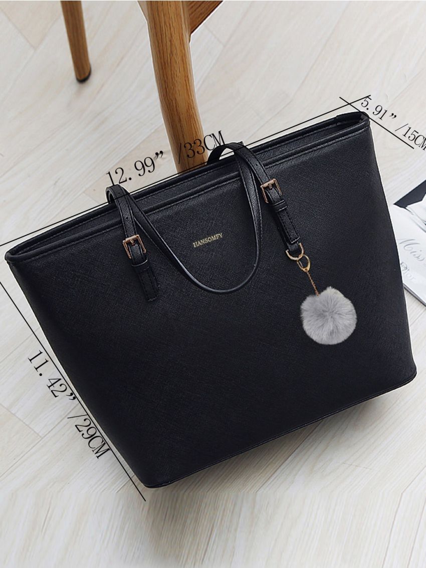 Letter Graphic Shoulder Tote Bag With Bag Charm