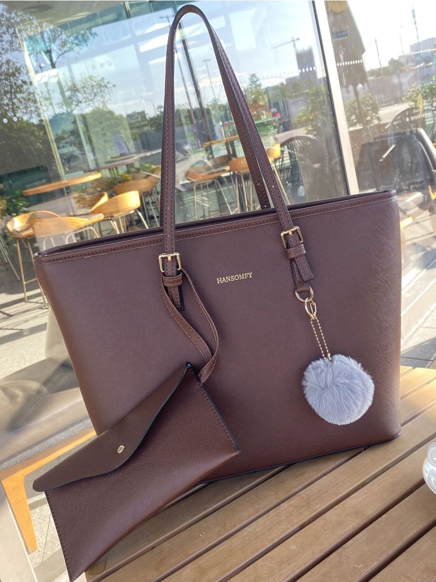 Letter Graphic Shoulder Tote Bag With Bag Charm