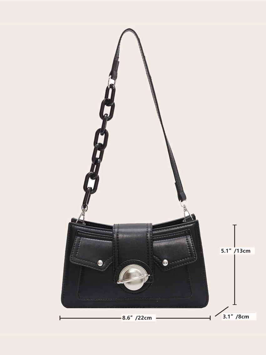 Stitch Detail Flap Baguette Bag