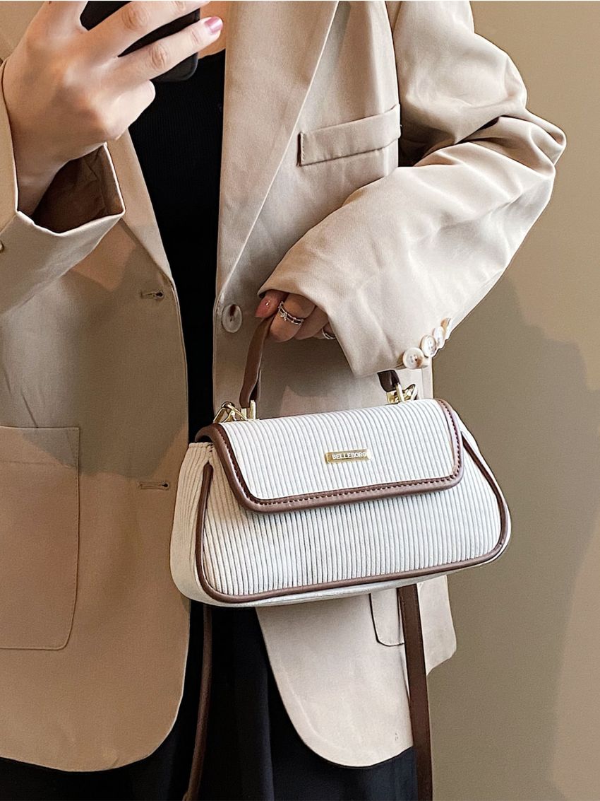 Contrast Binding Flap Square Bag