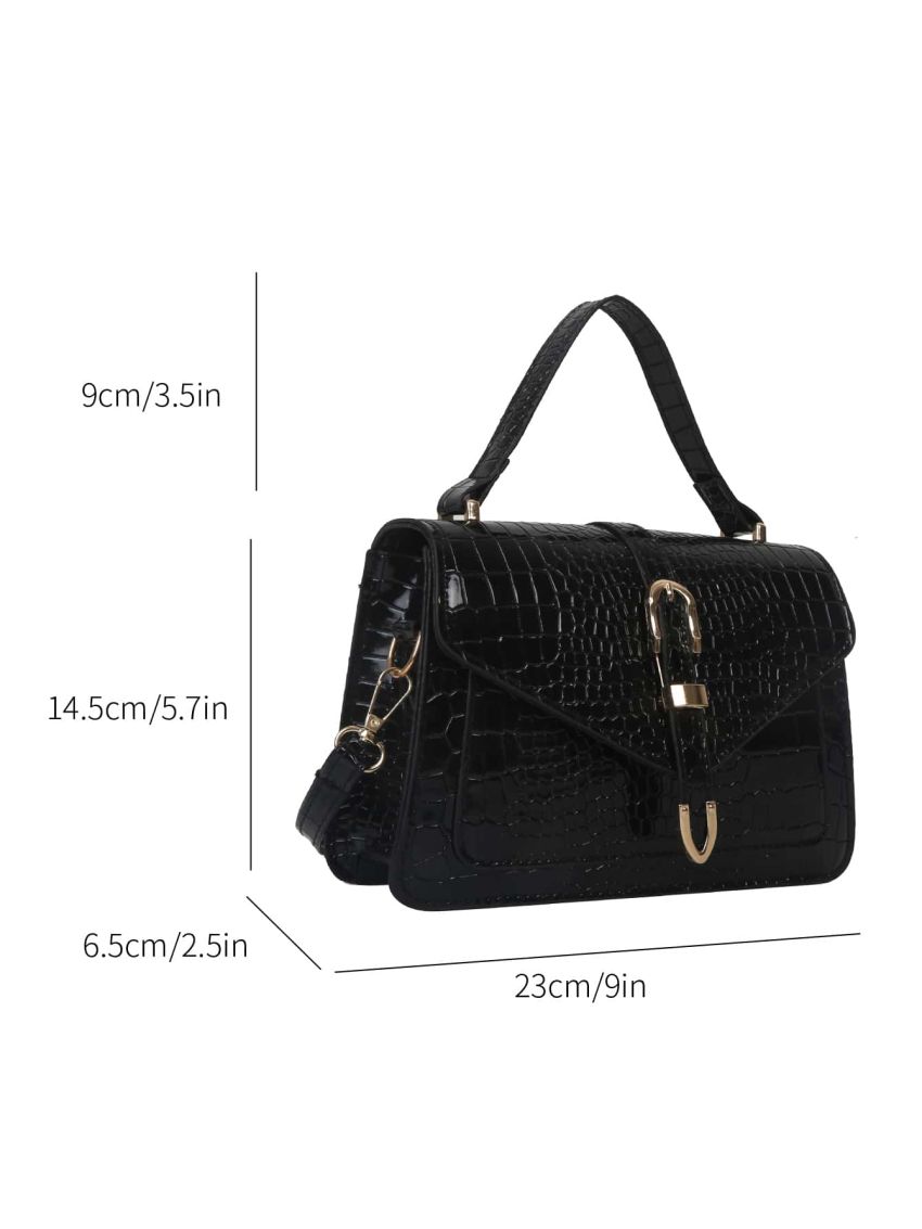 Crocodile Embossed Buckle Decor Flap Square Bag