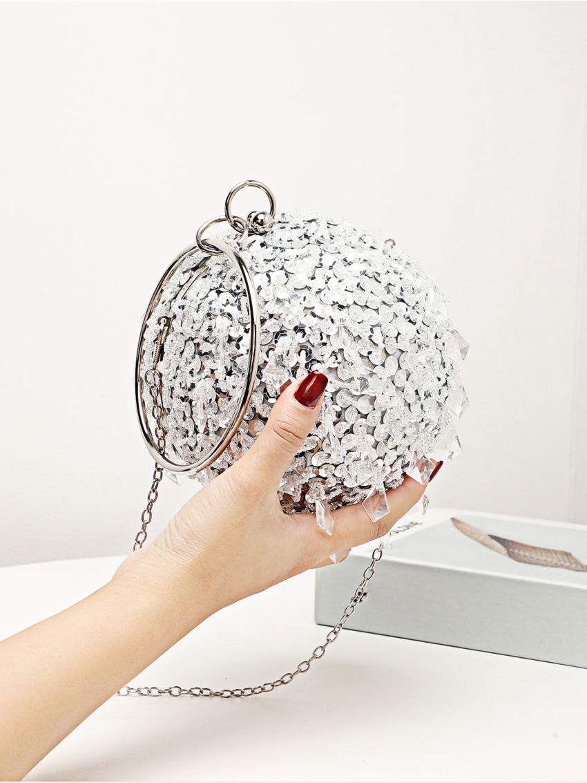 Mini Rhinestone Decor Circle Bag