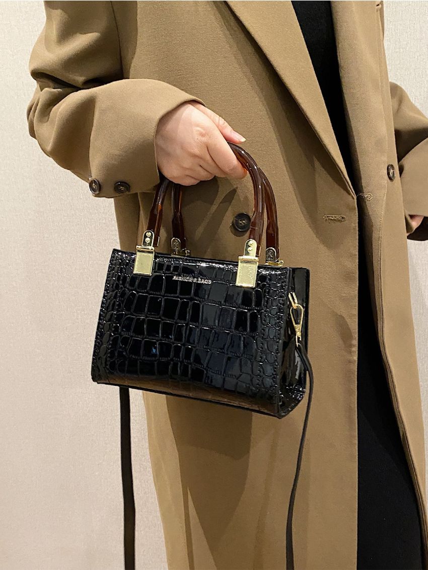 Mini Crocodile Embossed Square Bag