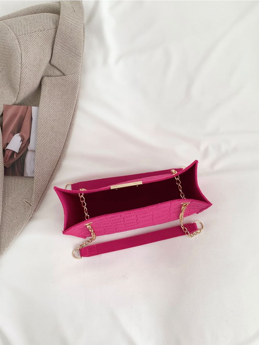 Neon Pink Crocodile Embossed Chain Square Bag