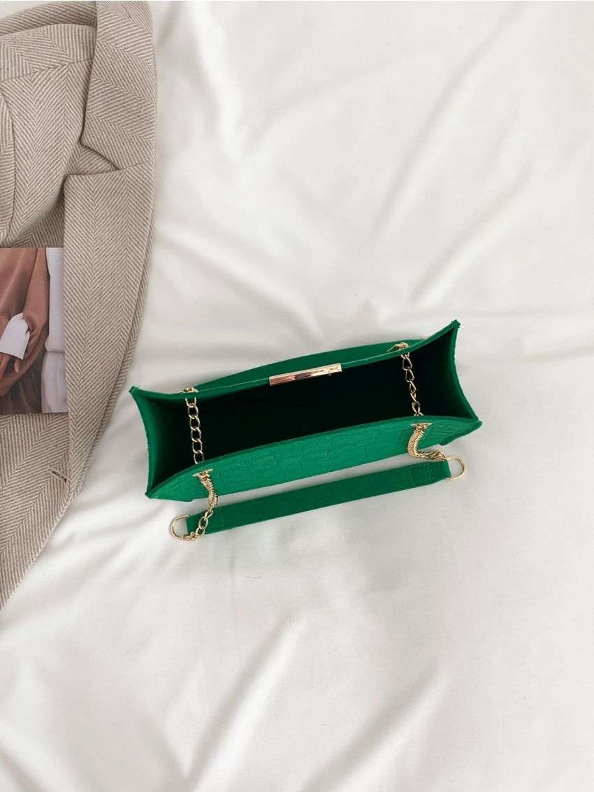 Crocodile Embossed Chain Square Bag