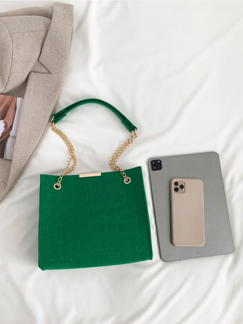 Crocodile Embossed Chain Square Bag