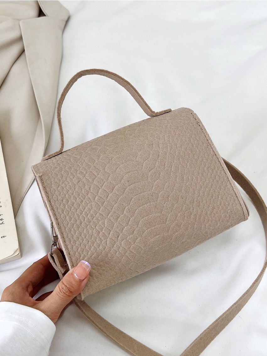 Mini Snakeskin Embossed Flap Square Bag