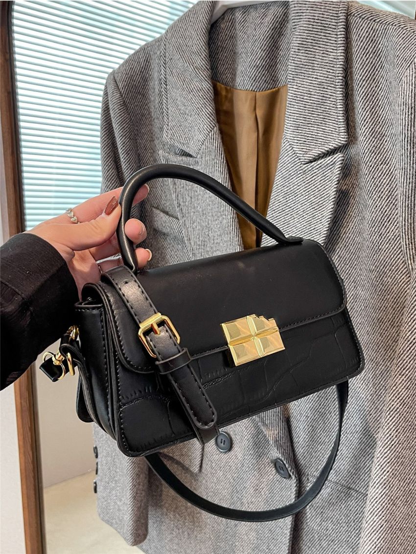 Crocodile Embossed Flap Square Bag