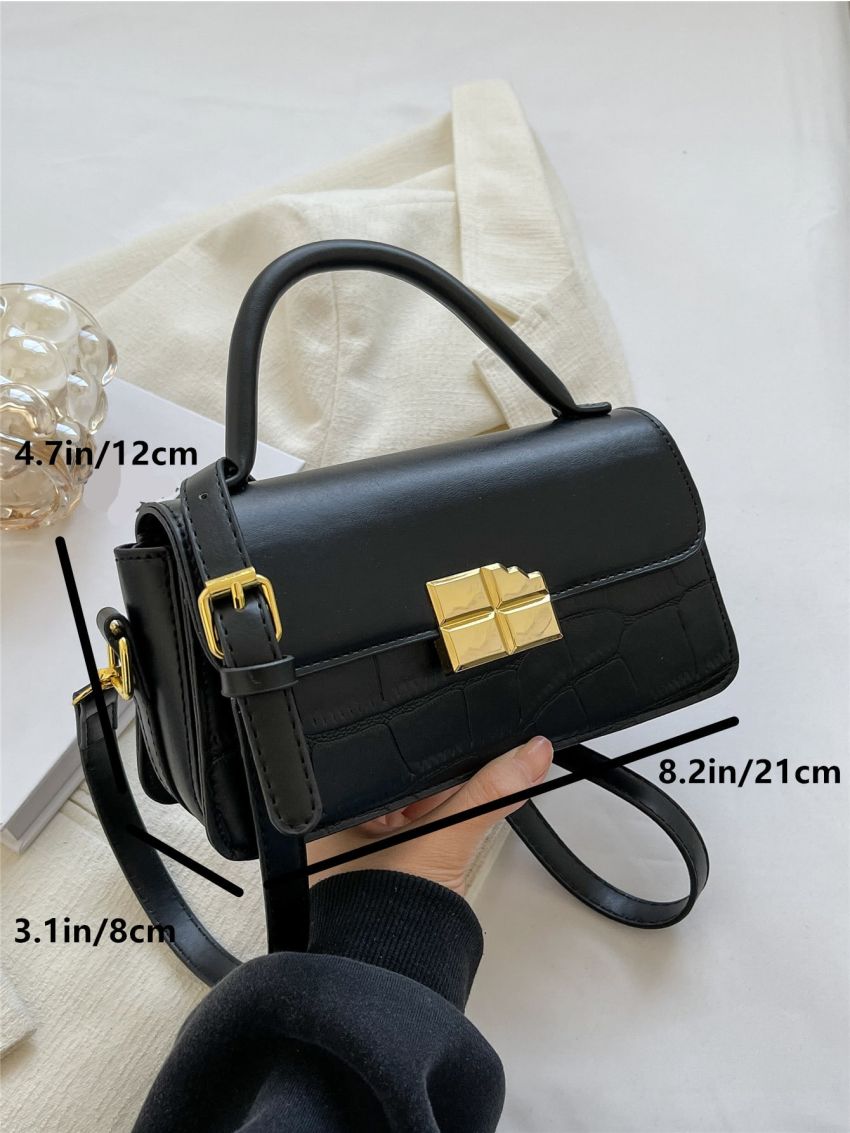 Crocodile Embossed Flap Square Bag