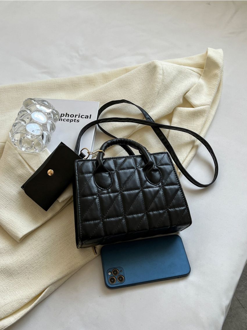 Quilted Square Bag With Coin Purse