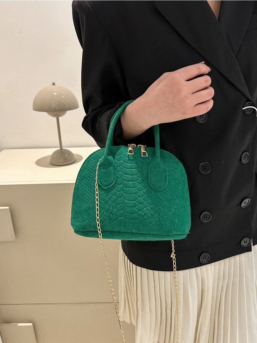 Snakeskin Embossed Chain Dome Bag