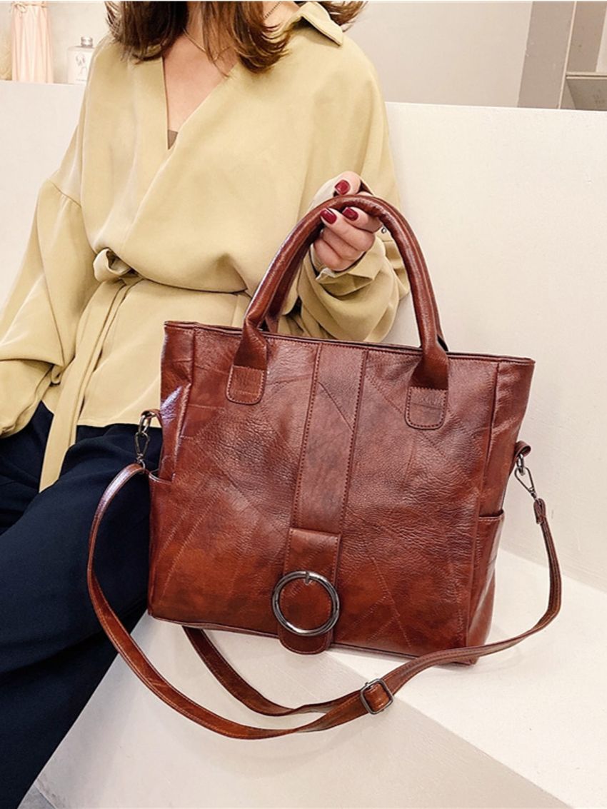 Buckle Decor Top Handle Bag