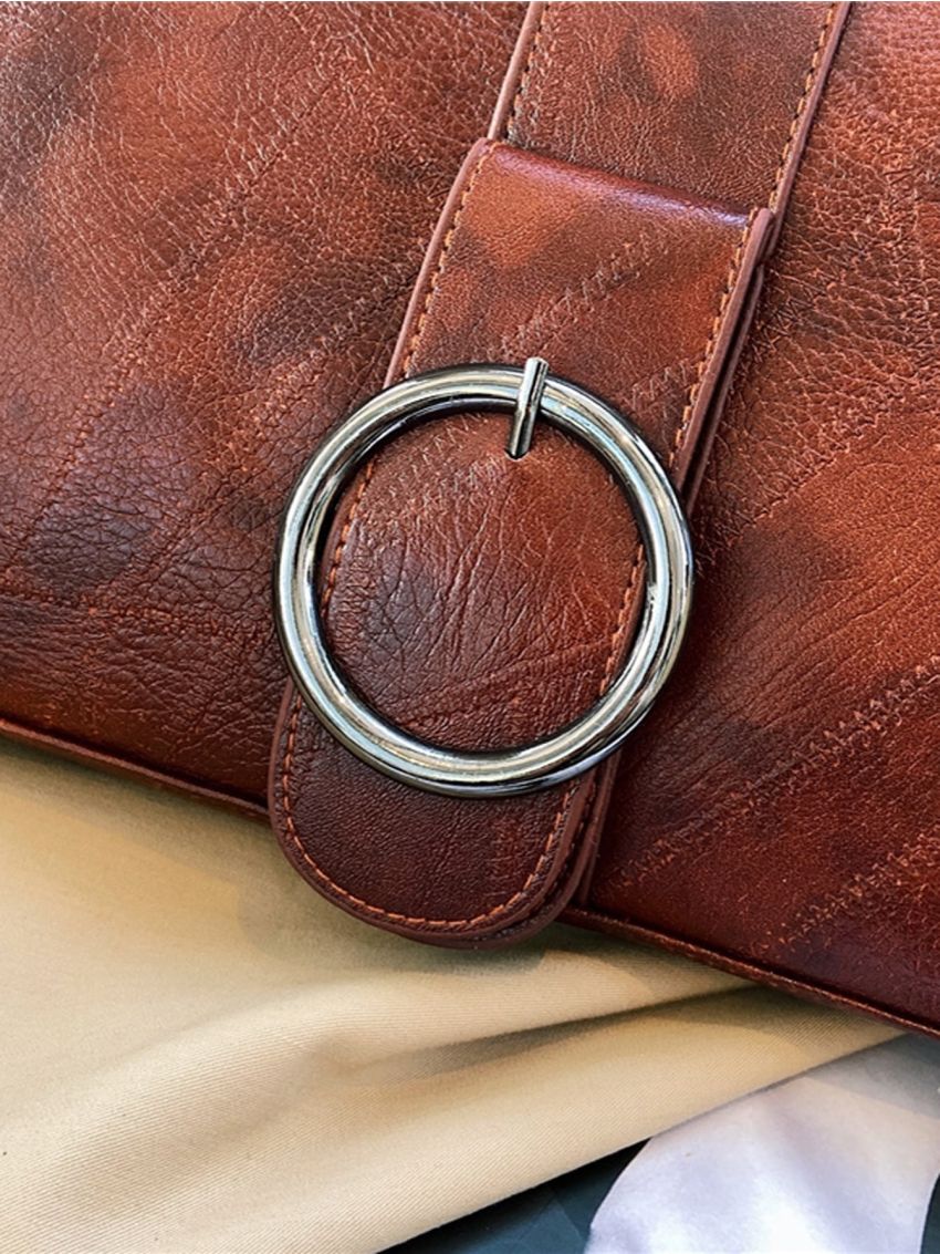 Buckle Decor Top Handle Bag