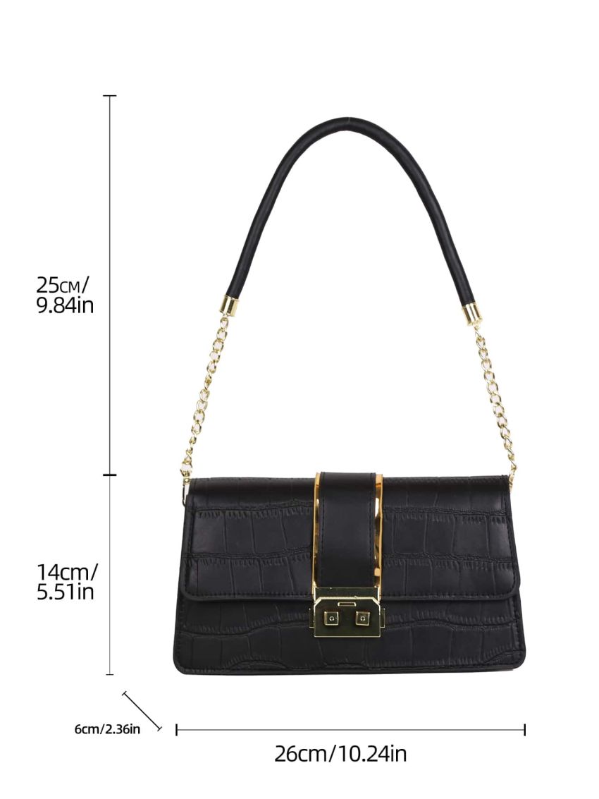 Crocodile Embossed Flap Baguette Bag