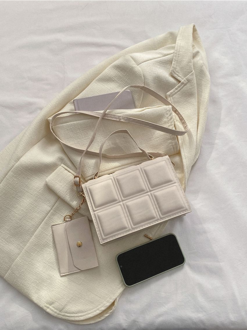 Mini Geometric Embossed Square Bag With Coin Purse