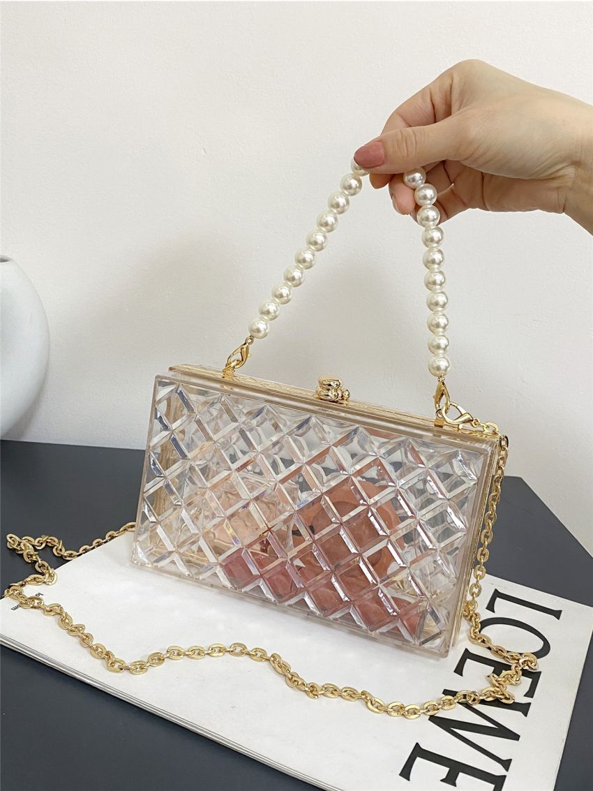 Mini Clear Faux Pearl Decor Box Bag