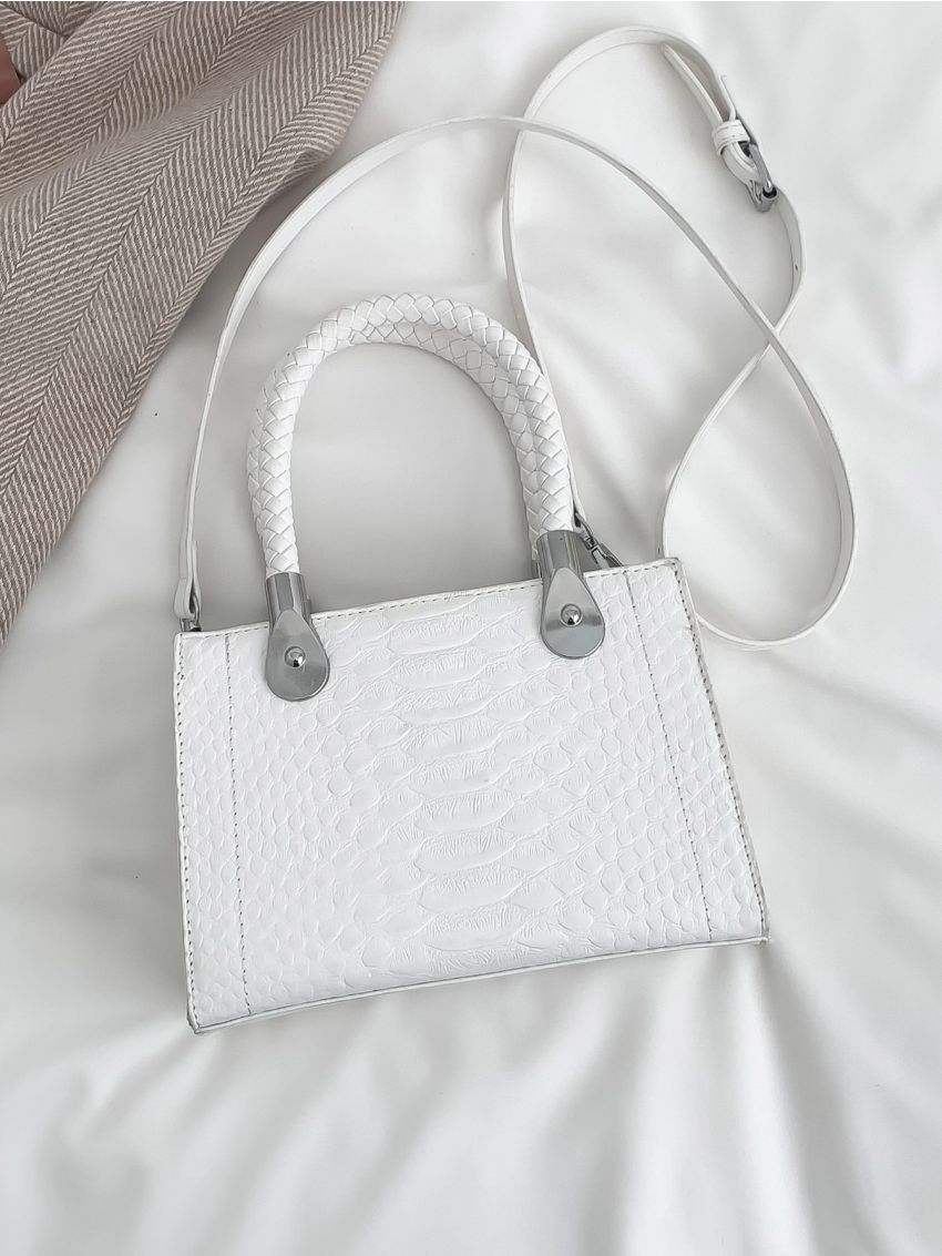 Mini Crocodile Embossed Letter Graphic Square Bag