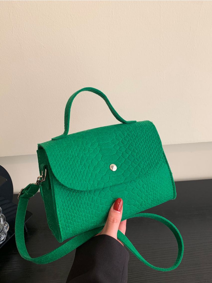 Mini Snakeskin Embossed Flap Square Bag