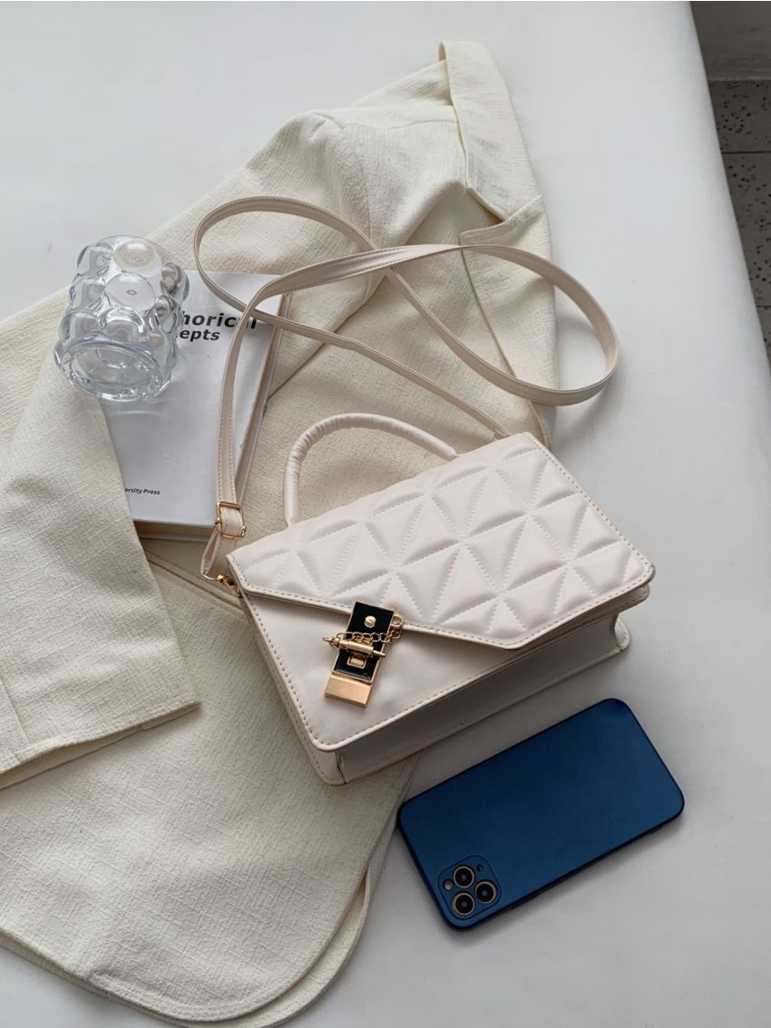Quilted Buckle Decor Flap Square Bag