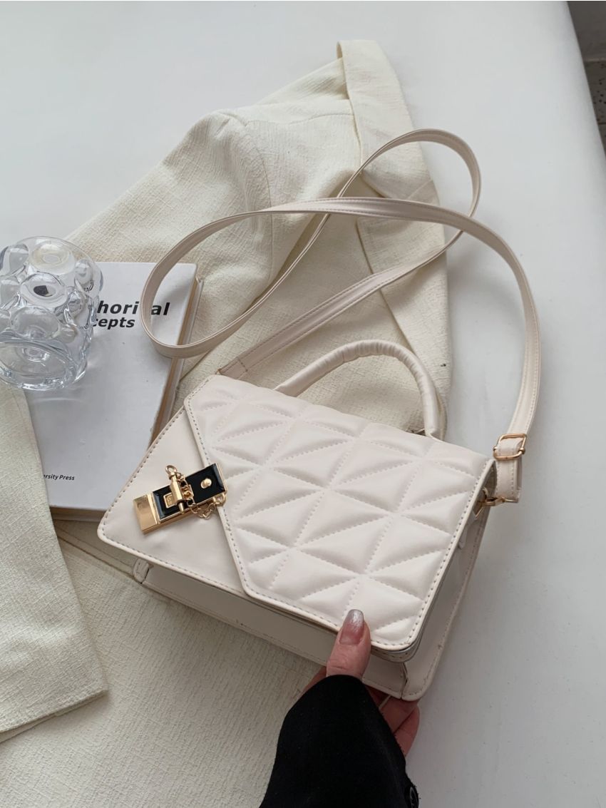 Quilted Buckle Decor Flap Square Bag
