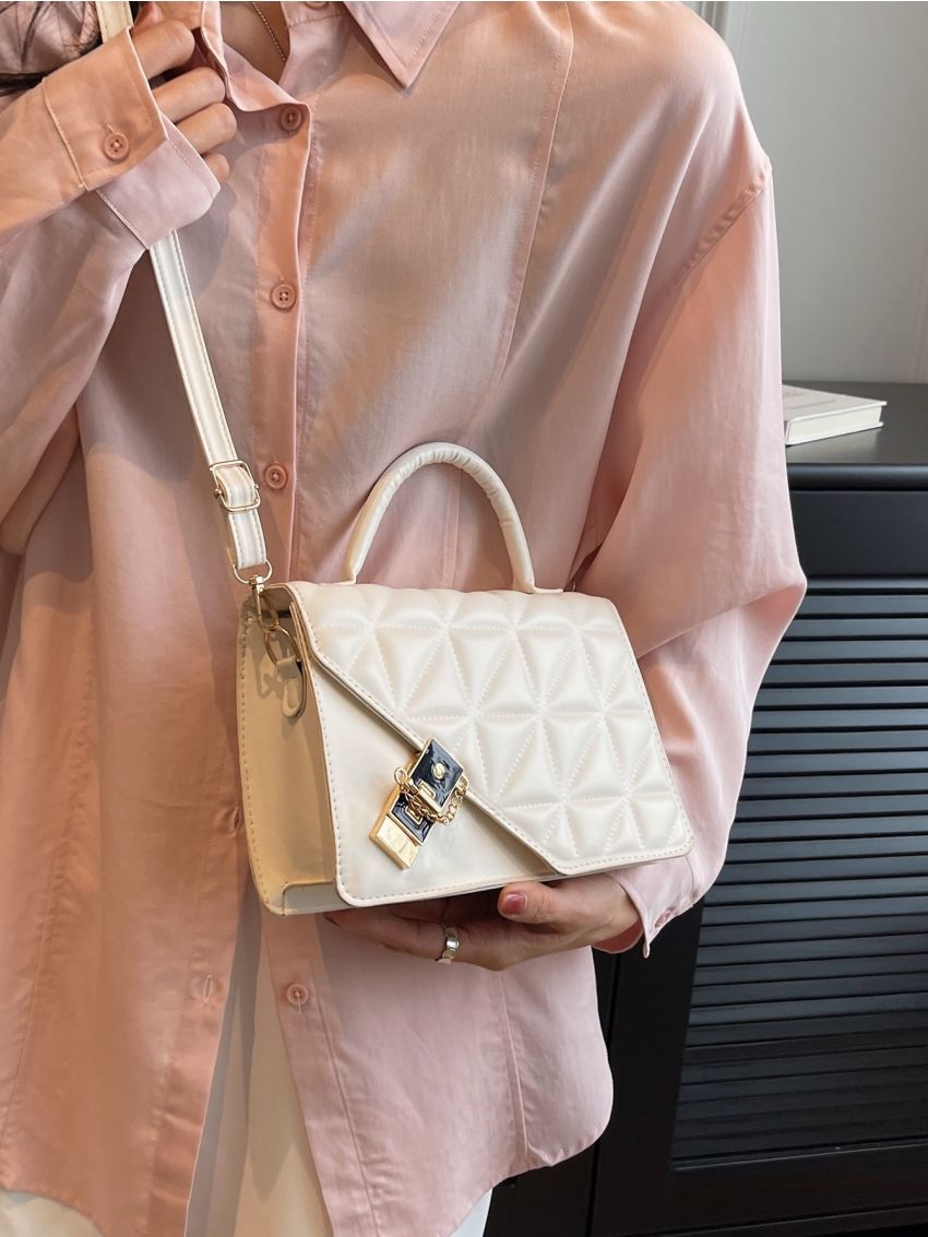 Quilted Buckle Decor Flap Square Bag