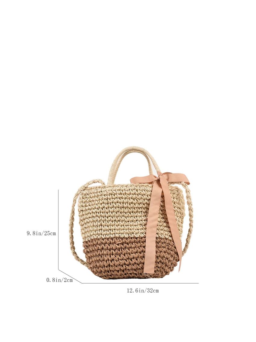Two Tone Drawstring Design Straw Bag