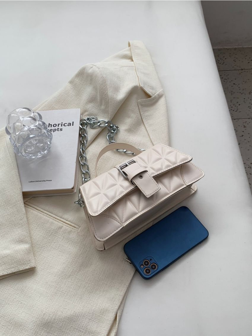 Quilted Buckle Decor Flap Chain Square Bag