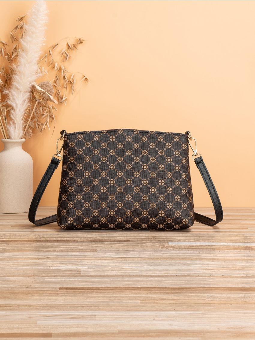 Metal Decor Geometric Print Square Bag