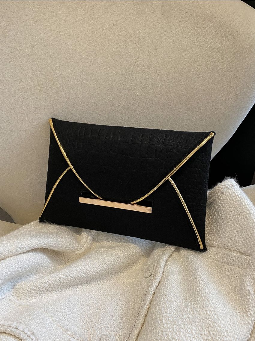 Crocodile Embossed Metal Decor Flap Square Bag