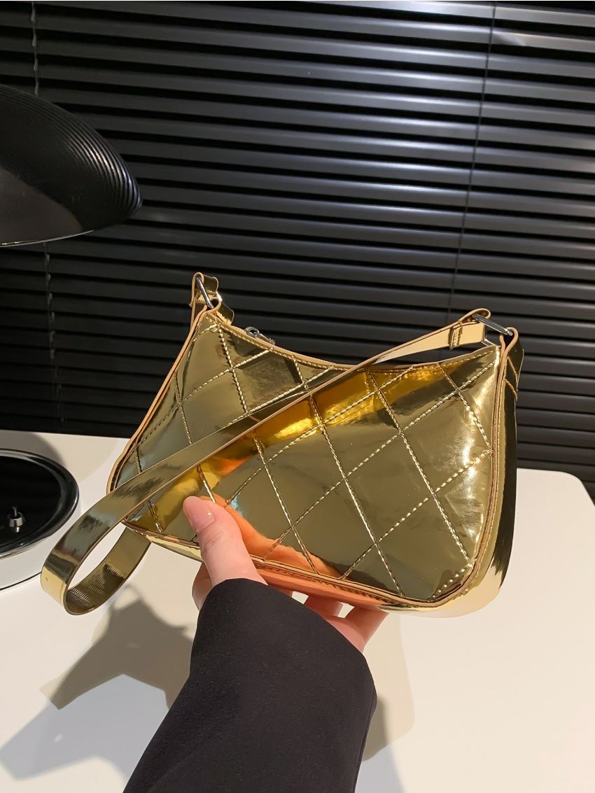 Mini Metallic Quilted Detail Hobo Bag