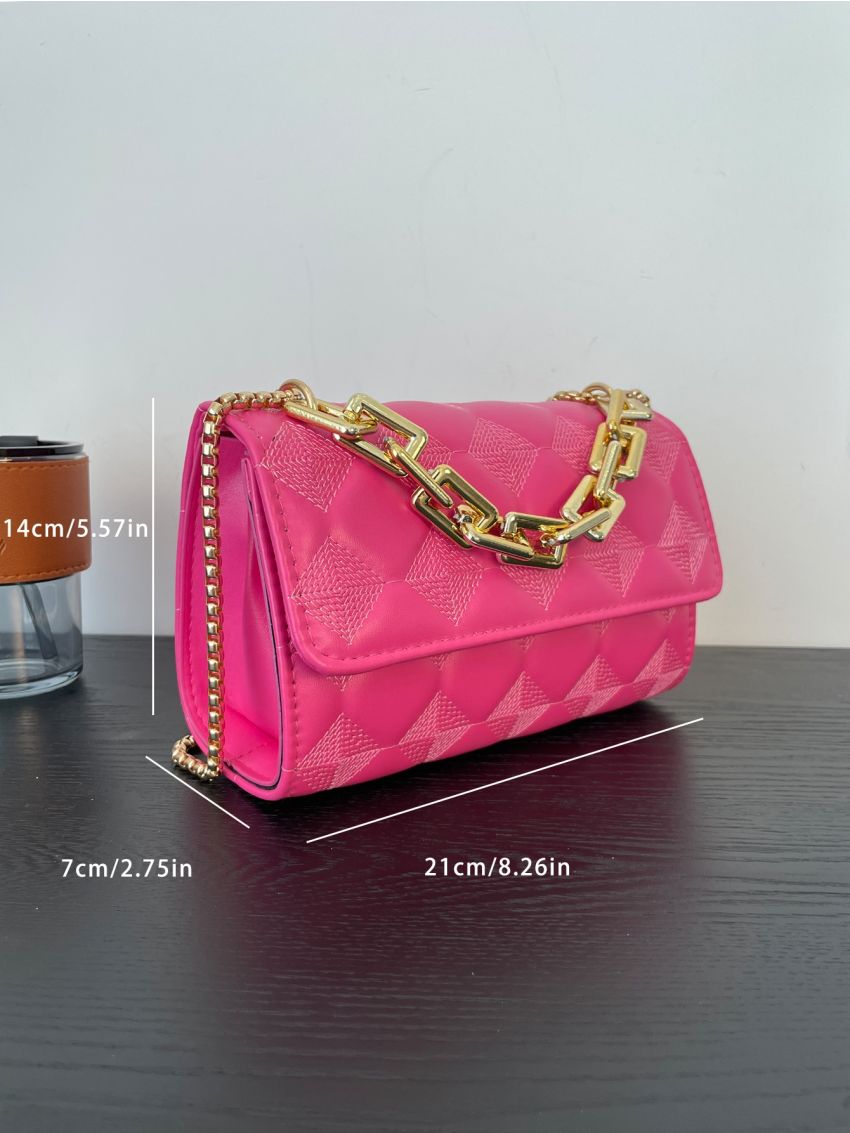 Neon Pink Quilted Flap Chain Square Bag