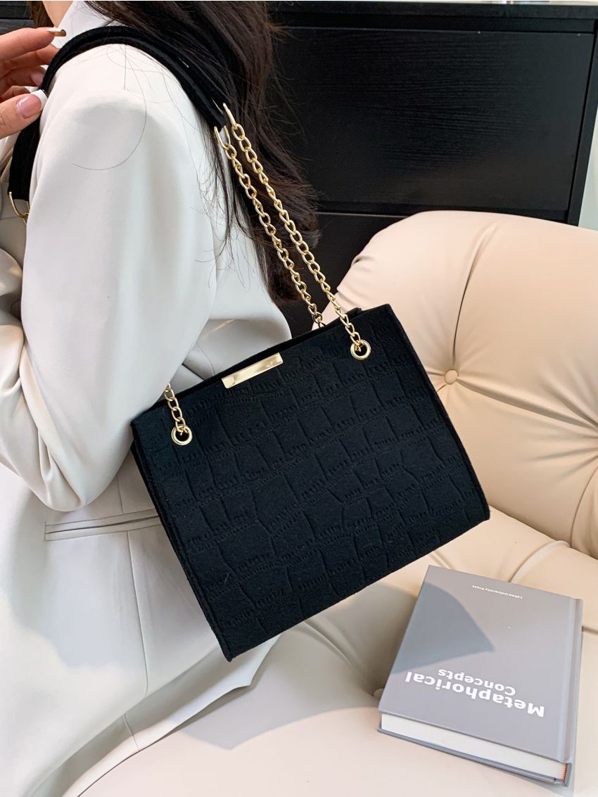Crocodile Embossed Chain Square Bag