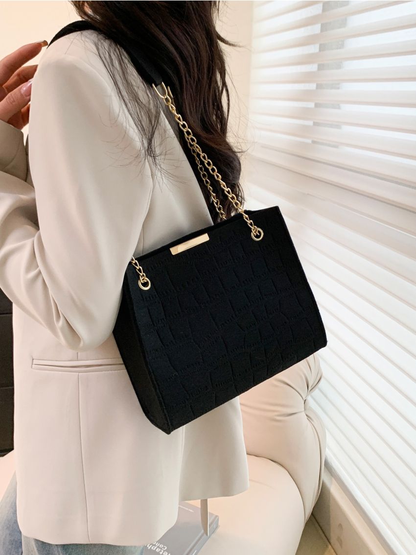 Crocodile Embossed Chain Square Bag