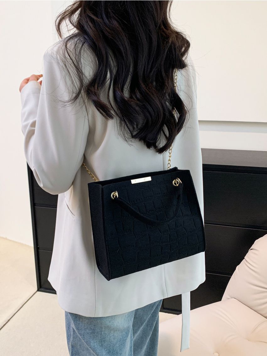 Crocodile Embossed Chain Square Bag