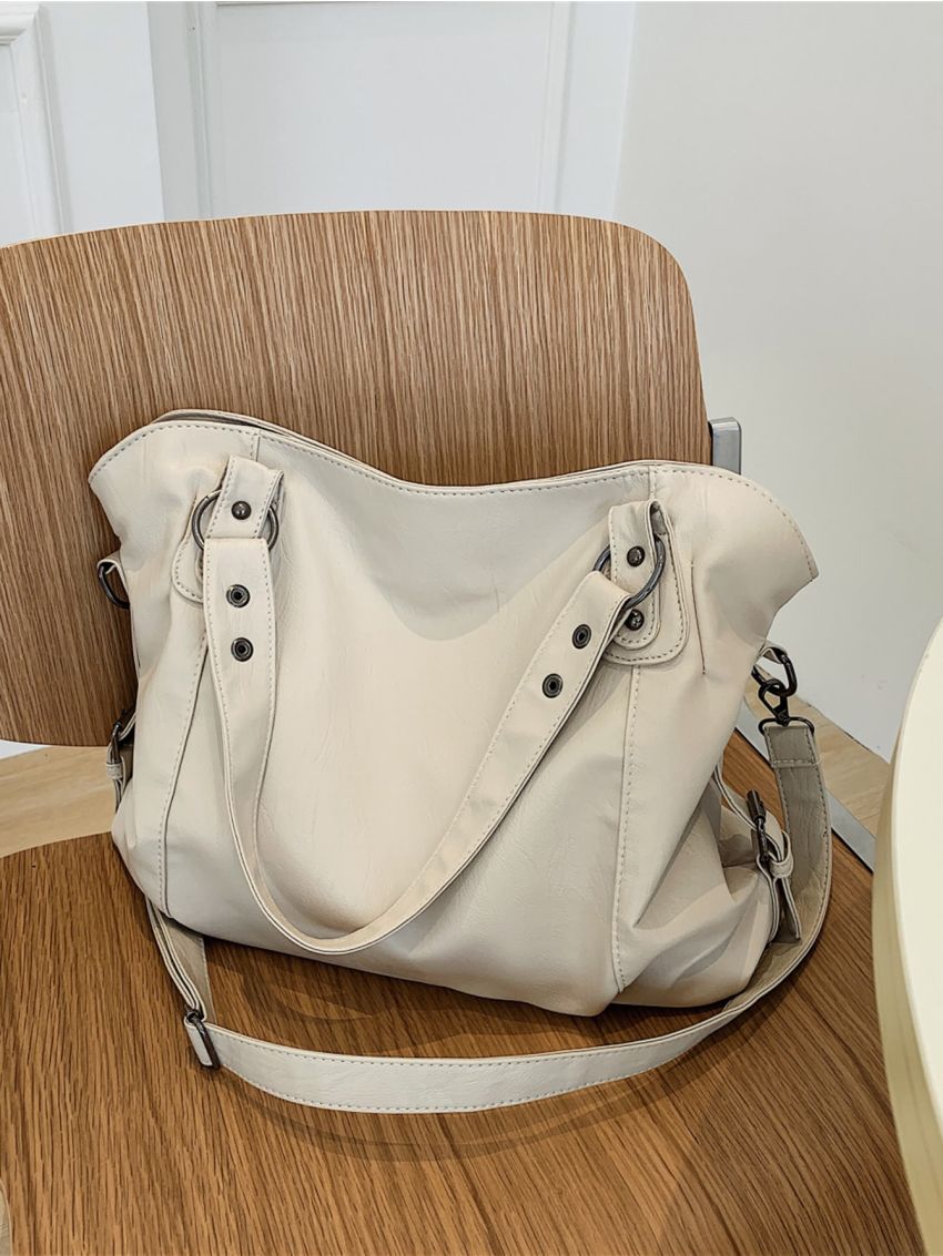 Studded Decor Shoulder Tote Bag