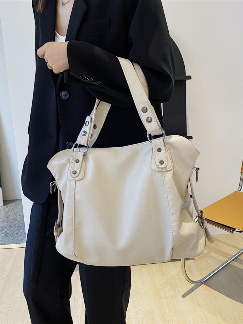 Studded Decor Shoulder Tote Bag