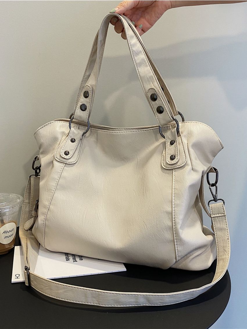 Studded Decor Shoulder Tote Bag